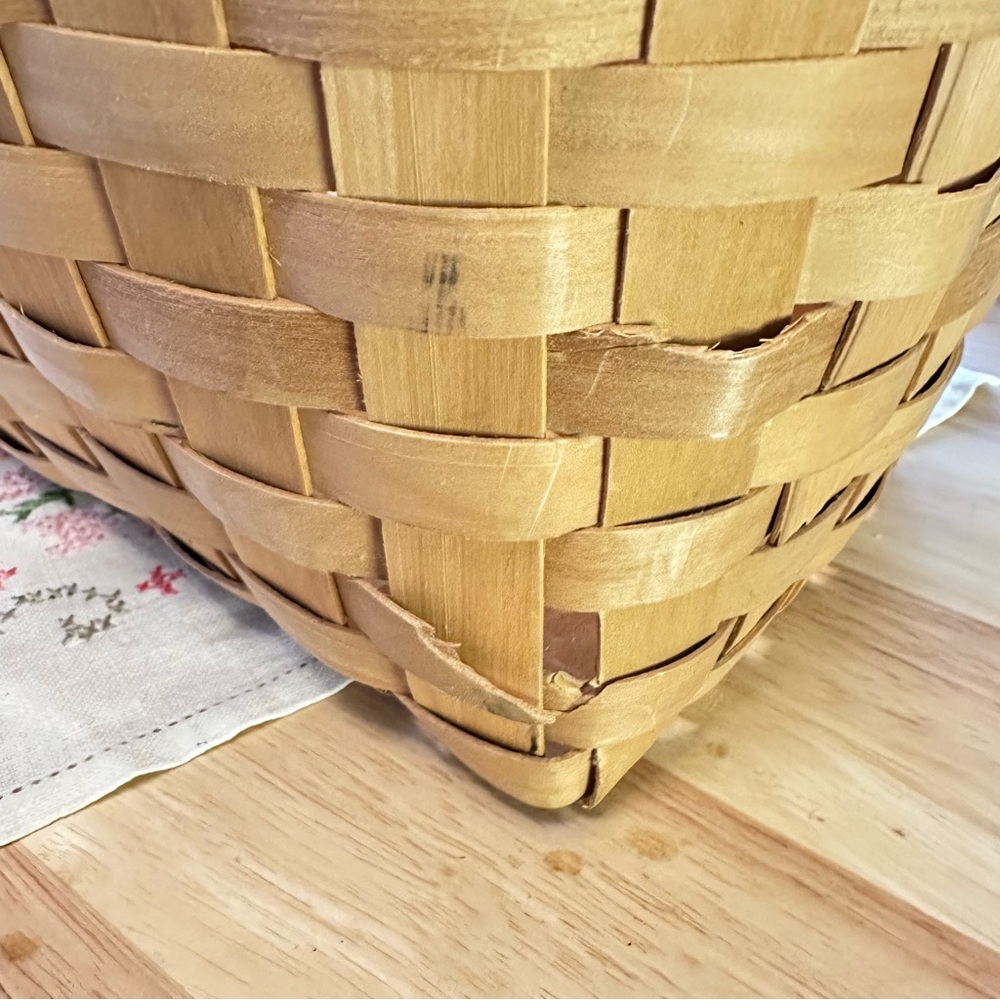 Boardwalk-Style Woven Split Wood Basket w/ Faux Leather Handles | 11” Deep - Picture 6 of 9